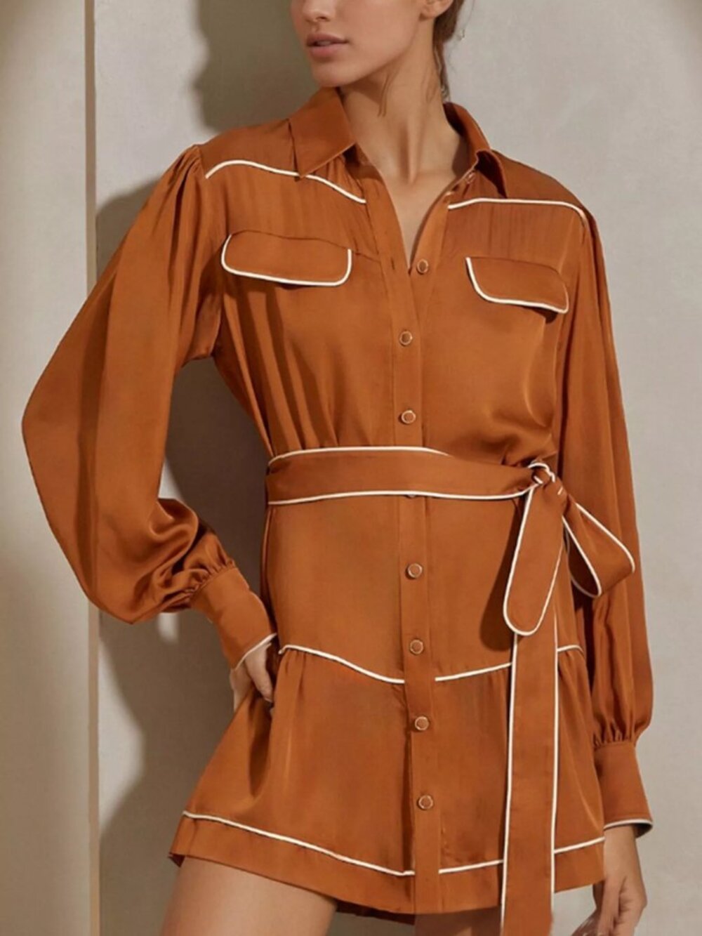 Game Day Burnt Orange White Piping Snap Western Mini Dress Texas Tennessee
